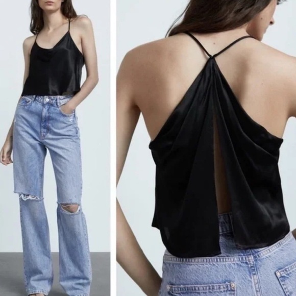 Zara Black Satin Open Back Top - Picture 4 of 4